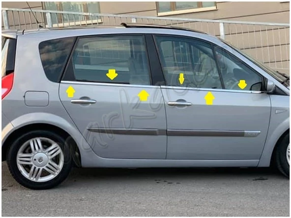 Markadan Renault Scenic 2 Krom Cam Çıtası 2003-2009 4 Parça Paslanmaz Çelik