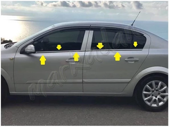Markadan Opel Astra H Sedan Krom Cam Çıtası 2008-2013 4 Parça Paslanmaz Çelik - Resim 2