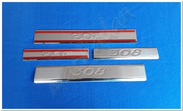 Peugeot 308 Krom Kapı Eşiği Baskı 2007-2013 4 Parça Paslanmaz Çelik - Resim 2