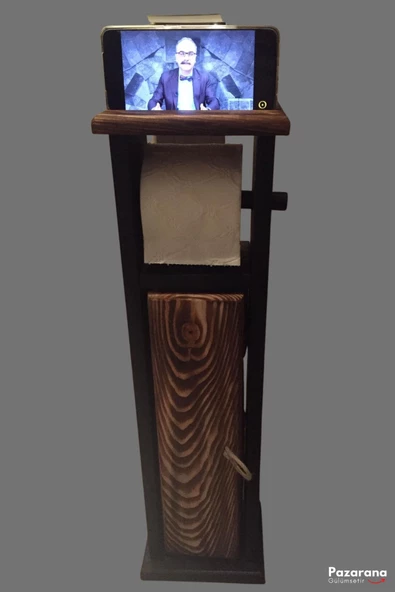 Ahşap Wc Kağıtlık Tuvalet Telefon Tutucu Standı Özellikli Banyo Kağıtlık - 2