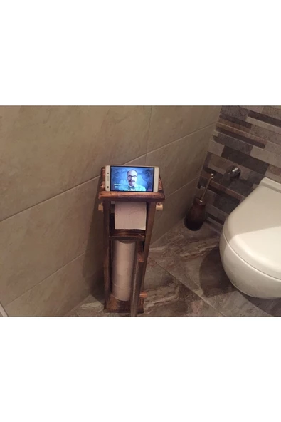 Ahşap wc Kağıtlık Tuvalet Telefon Tutucu Standı Özellikli Banyo Kağıtlık - 2