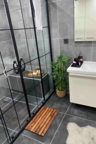 Ahşap Banyo Paspası Dekoratif Banyo Paspası Masif Banyo Paspas 60*30 Cm