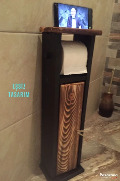 Ahşap Wc Kağıtlık Tuvalet Telefon Tutucu Standı Özellikli Banyo Kağıtlık - 5