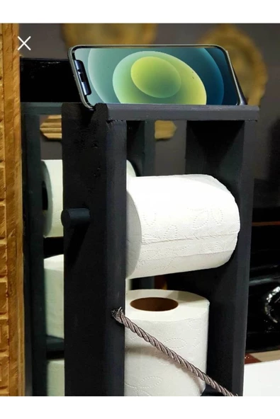 Ahşap Wc Kağıtlık Tuvalet Tuvalet Kağıtlığı Telefon Tutucu Standı Özellikli - 2