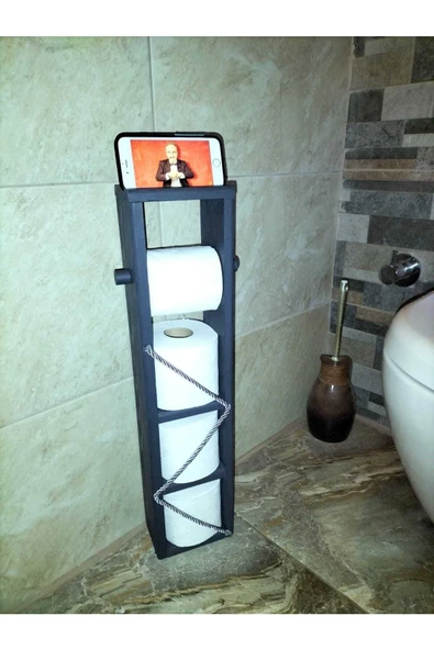 Ahşap Wc Kağıtlık Tuvalet Tuvalet Kağıtlığı Telefon Tutucu Standı Özellikli - 3