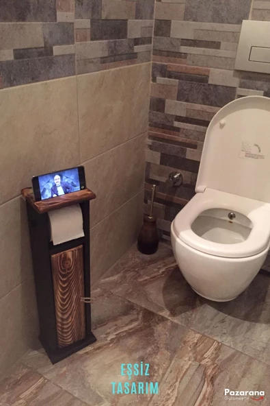 Ahşap Wc Kağıtlık Tuvalet Telefon Tutucu Standı Özellikli Banyo Kağıtlık - 5
