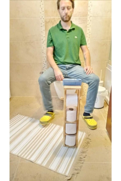 Ahşap Wc Kağıtlık Tuvalet Telefon Tutucu Standı Özellikli Banyo Kağıtlık - 3