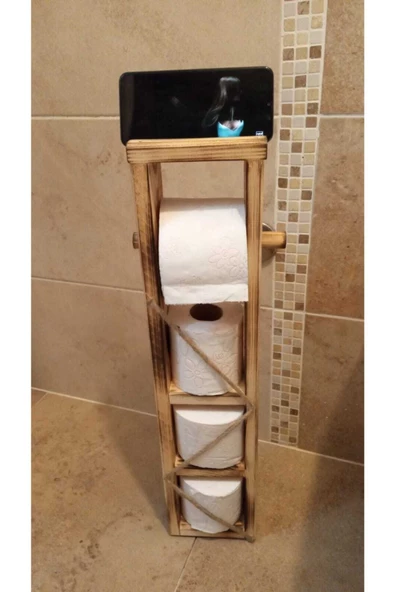 Ahşap Wc Kağıtlık Tuvalet Telefon Tutucu Standı Özellikli Banyo Kağıtlık - 2