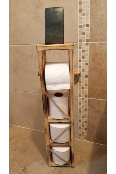 Ahşap Wc Kağıtlık Tuvalet Telefon Tutucu Standı Özellikli Banyo Kağıtlık - 2