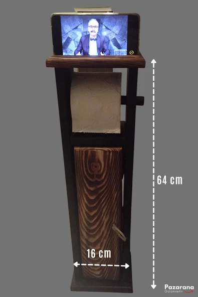 Ahşap Wc Kağıtlık Tuvalet Telefon Tutucu Standı Özellikli Banyo Kağıtlık - 3