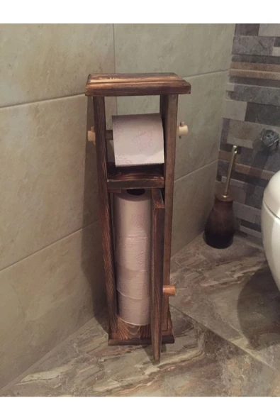 Ahşap wc Kağıtlık Tuvalet Telefon Tutucu Standı Özellikli Banyo Kağıtlık - 3