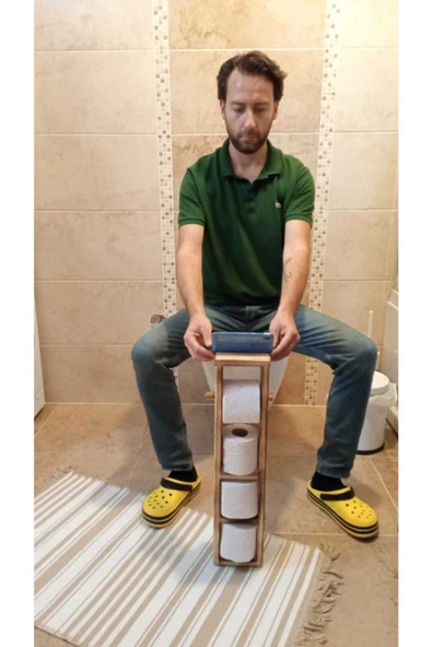 Ahşap Wc Kağıtlık Tuvalet Telefon Tutucu Standı Özellikli Banyo Kağıtlık - 3