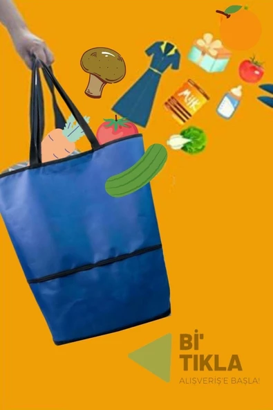 Portatif Açılır Kapanır Pazar Çantası Alışveriş Çantası Market Çantası Pazar Çantası + 10 Adet Maske - 4