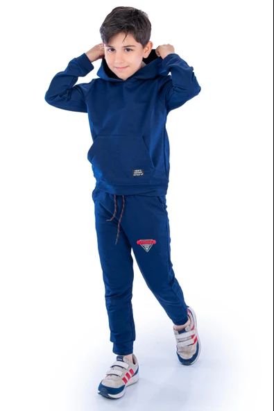 New Design Kanguru Cepli Kapüşonlu Çocuk Eşofman MNK10073 - 6