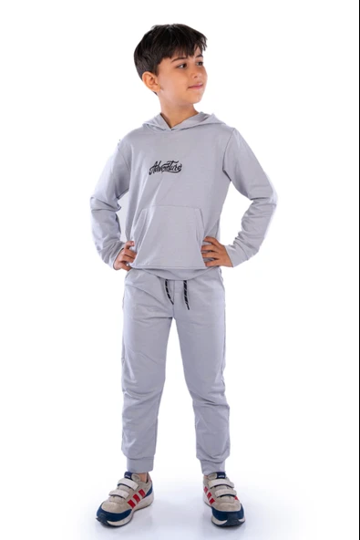 Adventure Nakış Kanguru Cepli Kapüşonlu Çocuk Eşofman MNK10072 - 9