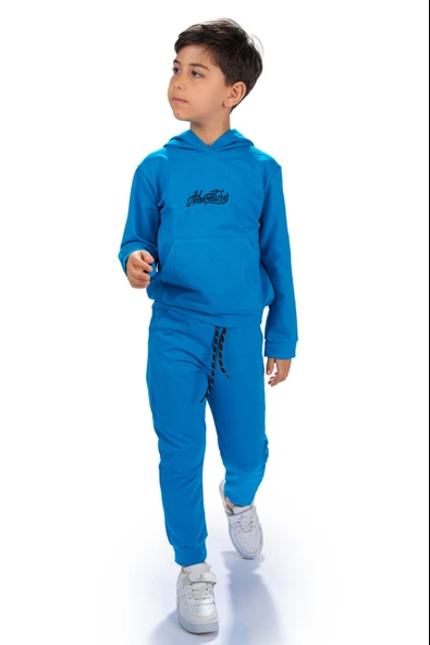 Adventure Nakış Kanguru Cepli Kapüşonlu Çocuk Eşofman MNK10072 - 6