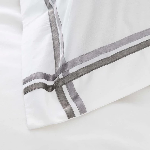 Karaca Home White Colllection Valse Gri Çift Kişilik Saten Şeritli Percale Nevresim Takımı - 2