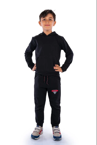 New Design Kanguru Cepli Kapüşonlu Çocuk Eşofman MNK10073 - 5