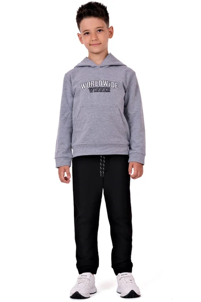 Worldwide Winner Nakış Kanguru Cepli Kapüşonlu Çocuk Eşofman MNK10073 - 2
