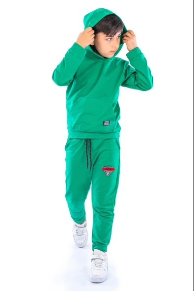 New Design Kanguru Cepli Kapüşonlu Çocuk Eşofman MNK10073 - 2