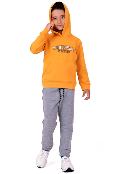Worldwide Winner Nakış Kanguru Cepli Kapüşonlu Çocuk Eşofman MNK10073 - 7