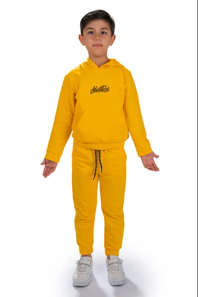 Adventure Nakış Kanguru Cepli Kapüşonlu Çocuk Eşofman MNK10072 - 5