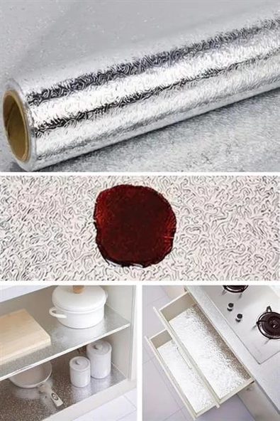 Duvar Kağıdı Rulo Gümüş Alüminyum Folyo Kendinden Yapışkanlı Raf İçi, Su Geçirmez Folyo 2m x 60cm - 12