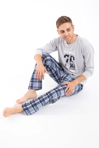 OverPazar,Erkek Baskılı Pijama Takımı Uzun Kollu 2170