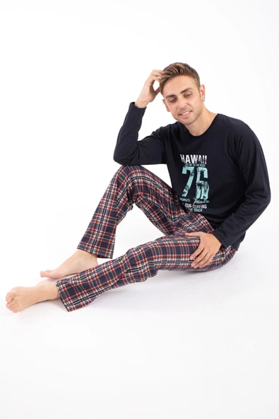 Erkek Baskılı Pijama Takımı Uzun Kollu 2170