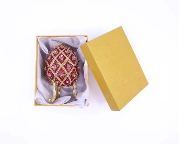 Swarowski Taşlı Dekoratif Yumurta Mücevher/Takı Kutusu - Kırmızı - 5