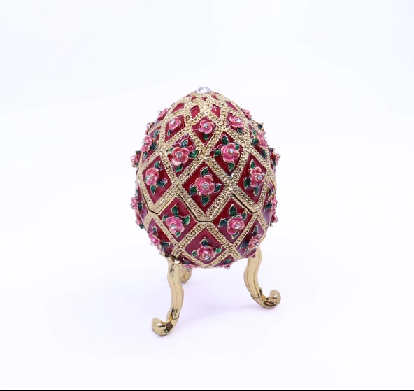 Swarowski Taşlı Dekoratif Yumurta Mücevher/Takı Kutusu - Kırmızı - 2