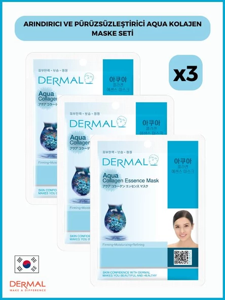 Dermal Aqua Arındırıcı ve Pürüzsüzleştirici Kolajen Maske 3 Adet