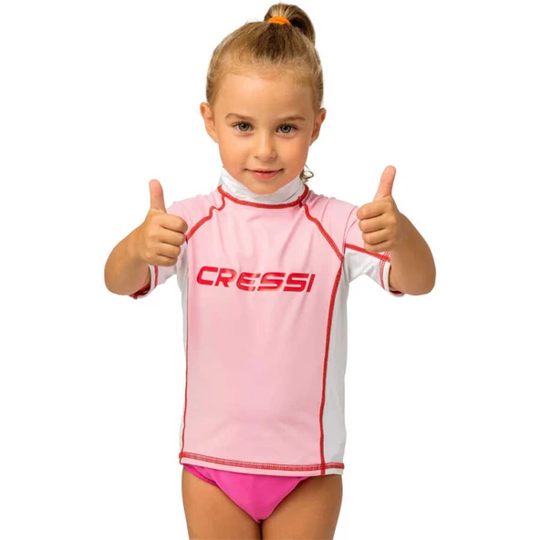 Cressi Rash Guard Junior Girl Kısa Kollu T-Shirt  PINK-WHITE NO:2 - S ürün görseli