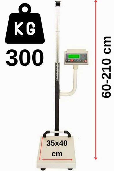 MEDKİMSAN,Boy Ölçerli Dijital Baskül | 300 kg Tartar | 50 gr Hassasiyet | 210 cm Boy Ölçer - 2