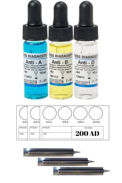 MEDKİMSAN,Kan Grubu Bakma Seti | Anti A B D | 200 Test | Kan Grubu Tayin Kiti