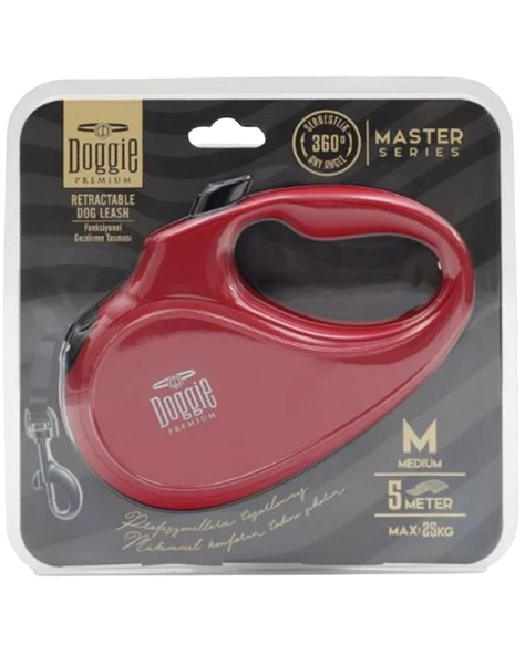 Doggie Otomatik Köpek Tasması Master M 25 kg 5 mt Kırmızı