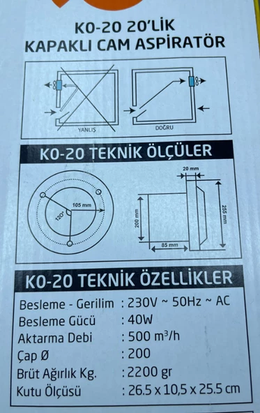 NİSA LUCE 20'lik Saç Gövde Kapaklı Aspiratör 40W - 2