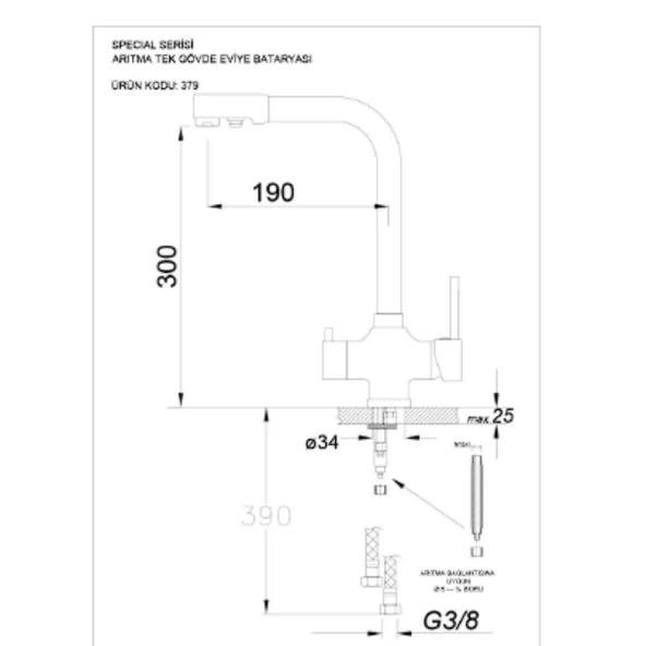 Real Stone BT001 Abant Arıtmalı Kuğu Eviye Bataryası Krom - 2