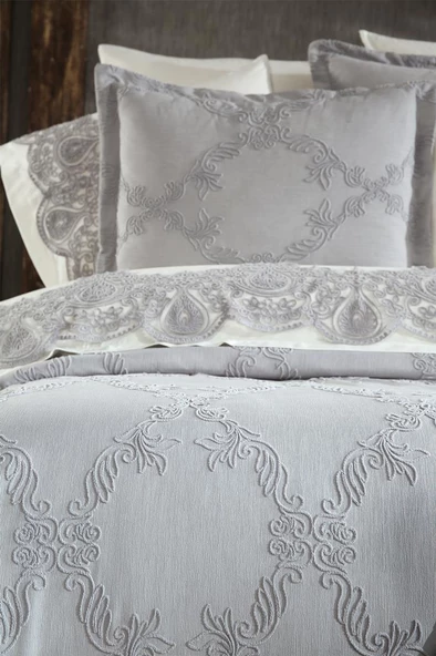 Çeyiz Diyarı Sahra 10 Parça Battaniyeli Çeyiz Seti Gri - Resim 4