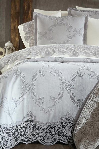 Çeyiz Diyarı Sahra 10 Parça Battaniyeli Çeyiz Seti Gri - Resim 2