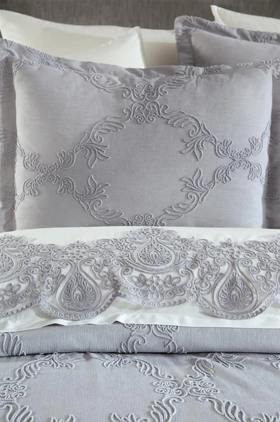 Çeyiz Diyarı Sahra 10 Parça Battaniyeli Çeyiz Seti Gri - Resim 7