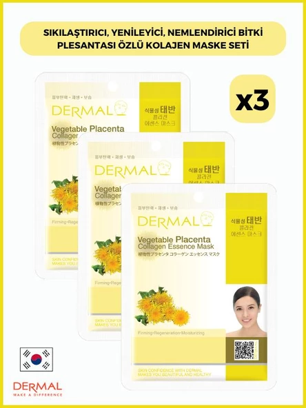 Dermal Sıkılaştırıcı, Yenileyici, Nemlendirici Bitki Plesantası Özlü Kolajen Maske 23 gr 3 Adet