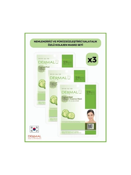 Dermal Nemlendirici Ve Pürüzsüzleştirici Salatalık Özlü Kolajen Maske 23 Gr 3 Adet ürün görseli