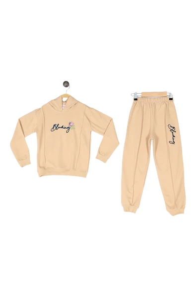 Kız Çocuk Baskılı Kapşonlu  2 İp 5/8 Yaş  Eşofman Takımı ürün görseli 1