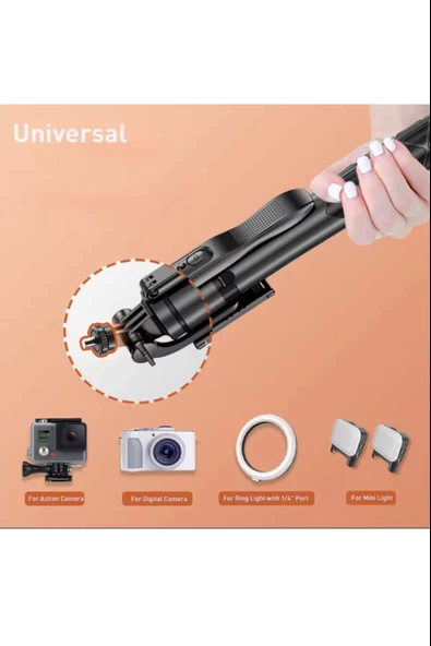 Selfie Stick 360 Derece Bluetooth Kumandalı Selfie Çubuğu Tripod Monopod Max 1530 mm Min 336 mm - Resim 4