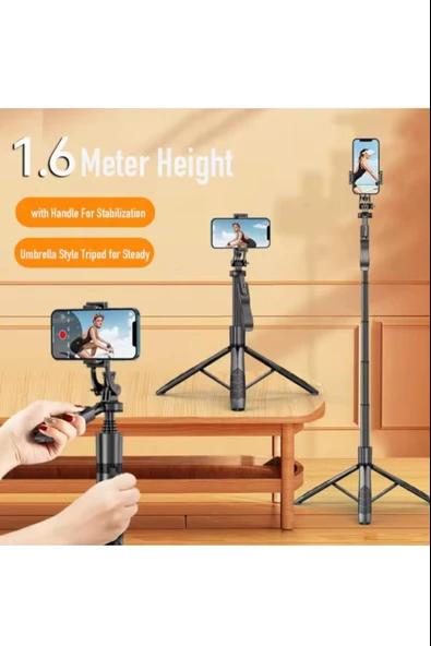 Selfie Stick 360 Derece Bluetooth Kumandalı Selfie Çubuğu Tripod Monopod Max 1530 mm Min 336 mm - Resim 6