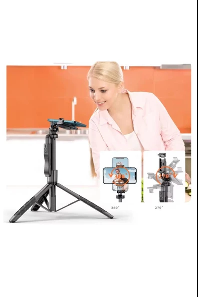 Selfie Stick 360 Derece Bluetooth Kumandalı Selfie Çubuğu Tripod Monopod Max 1530 mm Min 336 mm - Resim 3