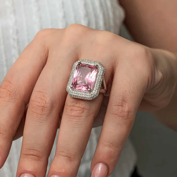 Lucky Life Gümüş Pembe Zirkon Taşlı Kadın Yüzük - 5