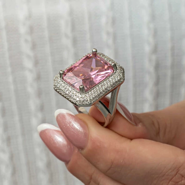 Lucky Life Gümüş Pembe Zirkon Taşlı Kadın Yüzük