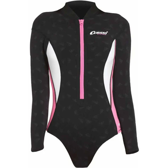 Cressi Termico Lady Shorty Uzun Kol Yüzücü Elbisesi  2MM - NO:4 / L BLACK / PINK / WHITE - Resim 2
